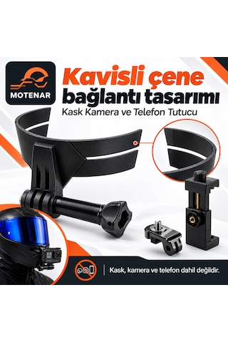 Motenar Yapışkanlı Kask Kamera Ve Telefon Tutucu Siyah