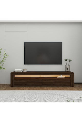 Batı LED Işıklı 2 Kapaklı TV Sehpası – 150 cm – Minimal Tasarım, Ceviz