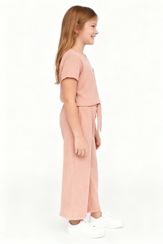 Kız Çocuk Pijama Altı Beli Lastikli Rahat Kalıp Yavruağzı