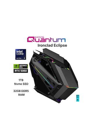 Quantum Gaming Ironclad EClIPSE Ultra 9 285K 32 GB 1 TB NVMe SSD 8 GB RTX5060 Free Dos Masaüstü Oyuncu Bilgisayarı