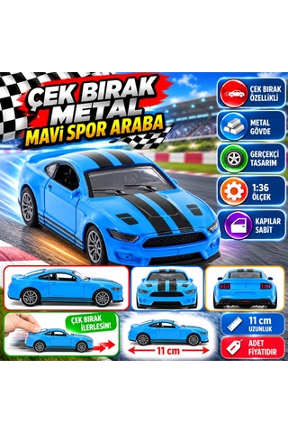Die Cast Çek Bırak Metal Mavi Spor Araba Nhr