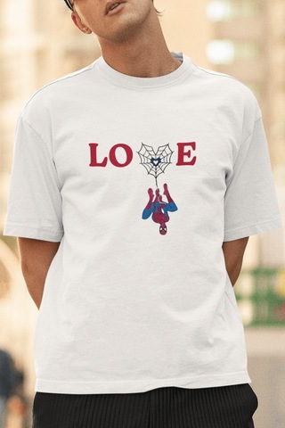 Love Spider Ağ Ön Baskılı Beyaz Tişört