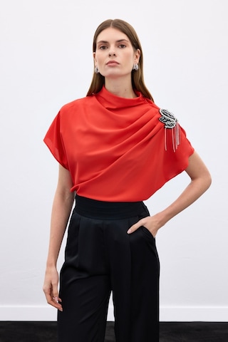 Topshow Sateen Şık Salaş Bluz Kırmızı