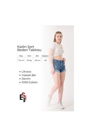 Eseclass Modern Kesim Yüksek Bel Püskül Paça Denim Şort Koyu Mavi Koyu Mavi