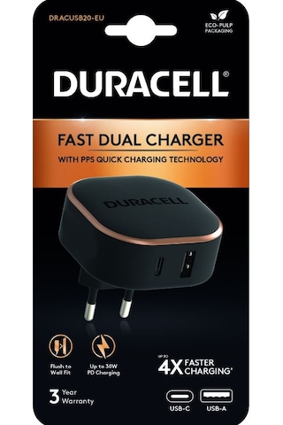 Duracell PD 30W+PPS 18W Şarj Adaptörü Siyah