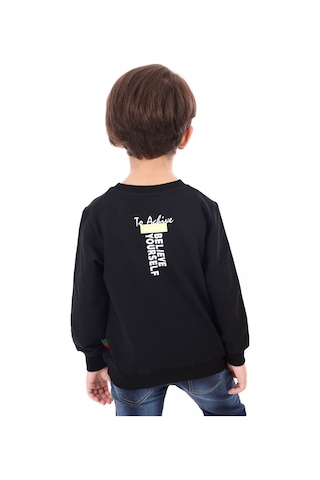 Toontoy Kids Toontoy Erkek Çocuk Relax Fit Bisiklet Yaka Baskılı Sweatshirt - 2 İplik Siyah