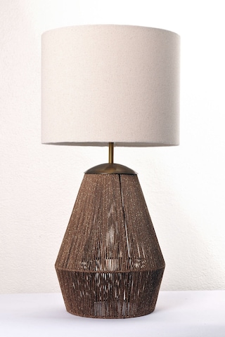 Buldan Bezi Başlıklı El Yapımı Simli Kahverengi Abajur Kahverengi