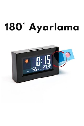 Monozone Masaüstü Yansıtmalı Saat Tarih Derece Nem Ölçer Alarmlı