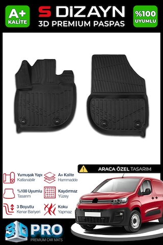 S-dizayn Citroen Berlingo Panelvan 3d Pro Havuzlu Ön 2'li Paspas 2019 Üzeri A+ Kalite