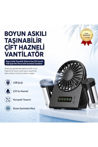 Boyun Askılı Taşınabilir Sisleme Fanı Çift Hazneli Usb Şarjlı Mini Klima Etkili Serinletici Vantilatör-1640