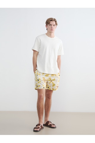 Lcw Swımwear Sarı Kısa Boy Desenli Erkek Deniz Şortu