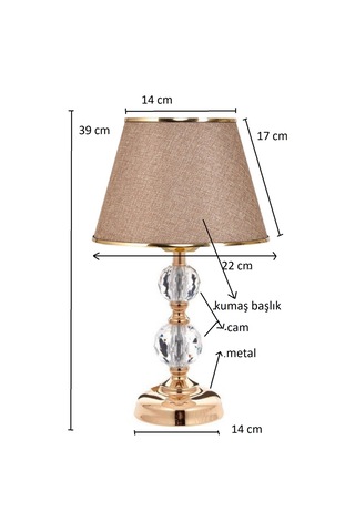 T Serisi Masa Abajuru Metal Ve Cam Gövde Kumaş Başlık Kahverengi