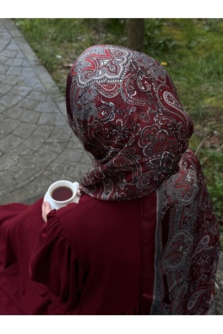 Qalortex Scarf Pamuklu Etnik Desen Şal-bordo