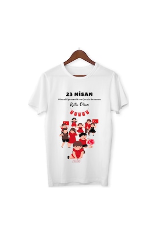 Alpşan Ticaret 23 Nisan Tişörtleri 23 Nisan T-shirt Beyaz Çocuk Yetişkin Tişört Unisex T-shirt Çocuk Bayramı 62 Beyaz