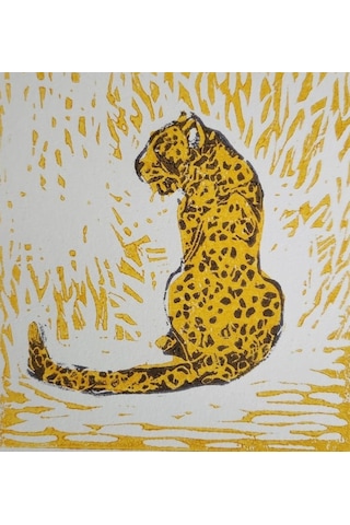 Özgün Baskı - Sarı Leopar Resmi - Linolyum Özgün Baskı - Sarı Leopar Resmi - Linolyum
