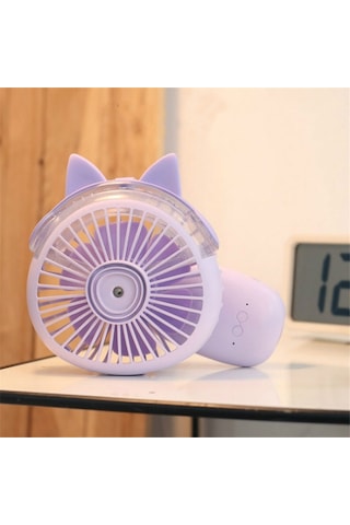 Masaüstü Katlanır Sprey Mini Fan Karikatür Nemlendirme Su Jeti Fan Mavi