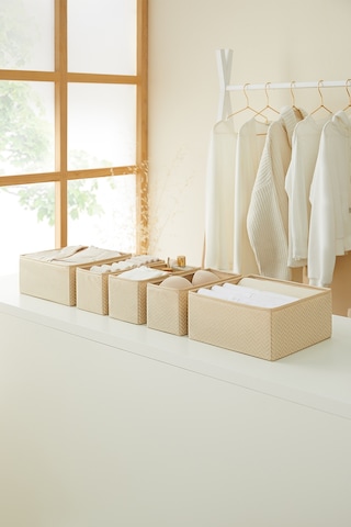 Ocean Home Textile 6'lı Bej Balıksırtı Çekmece İçi Düzenleyici Kutu 2 Adet 28 x 28 x 13 / 2 Adet 28 x 13 x 13 / 2 Adet 14 x 14 x 13 cm