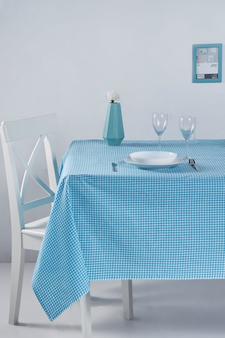 Kareli Desen Pötikareli Masa Örtüsü Turkuaz