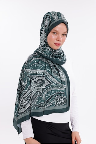 Tarzını Seç Yeşil Vintage Desenli Desenli Şifon Saten Şal - 70x170 Cm