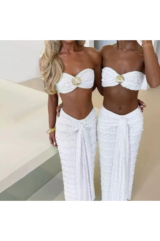 Beyaz Sydney Seashell Lace Etekli İkili Taklım Beyaz