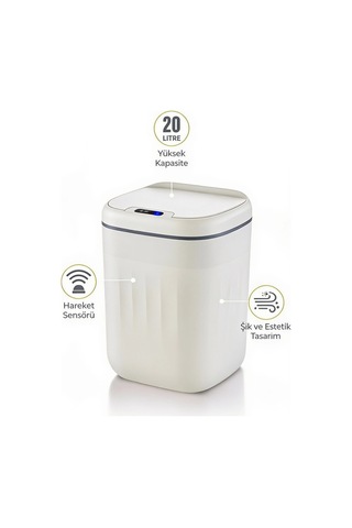 20 Litre Hareket Sensörlü Akıllı Çöp Kovası Beyaz