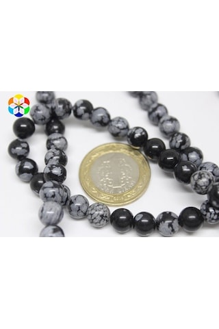 Kar Tanesi Obsidyen Taşı YARIM Dizi 8mm (18cm uzunluğundadır)