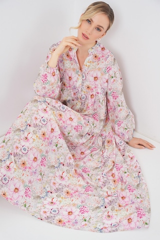 Bigdart Kadın Desenli Tesettür Elbise 2583 - Pembe