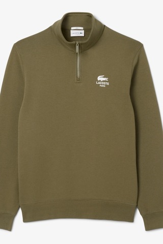 Lacoste High Neck Zip-up Print Unisex Sweatshirt Fermuarlı Yüksek Yaka Pamuklu Sweatshirt Yeşil
