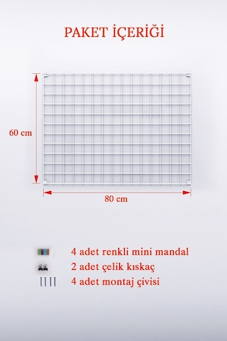 60x80 Tel Pano Beyaz, Metal Fotoğraf Askısı -- İki Adet Kıskaç Ve Dört Adet Mini Mandal Hediyeli