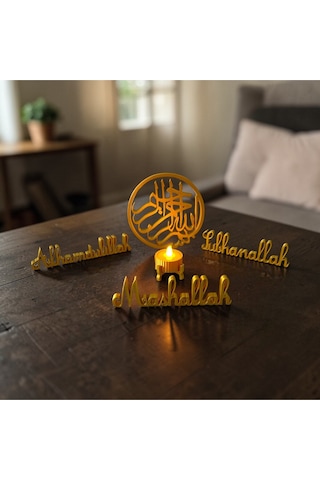 İslami Masaüstü Dekor Seti Led Mum Dahil Bismillah, Subhanallah, Maşallah, Elhamdülillah