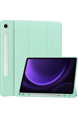 Samsung Uyumlu Galaxy Tab S9 Fe Deri Kılıf Üç Katlı Stant Kalem Yuvası Tablet Kapağı Kılıf