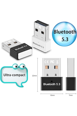 Bluetooth 5.3 Usb Adaptör, Bluetooth Dongle, Ultra Kompakt, Yüksek Hızlı, Windows Ve Mac Uyumlu