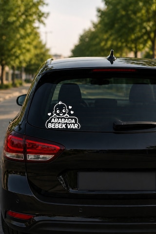 Araba Camı Bebek Var Stickerı 17x17 Cm Beyaz Oto Cam Stickerı Baby On Board Oto Sticker Dijital Baskı
