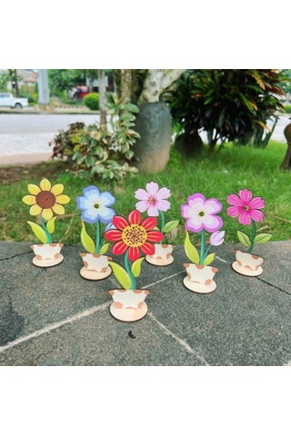 Ahşap Boyanabilir Bahar Dalı Çiçek Figürü 7x15 Cm - 3mm Mdf Okul Öncesi Boyama Etkinlik Seti 10 Adet