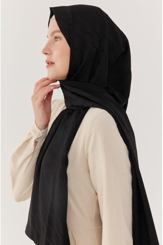 Mirsoy Scarf Dalga Desen İpeksi Jakar Şal - Siyah Siyah