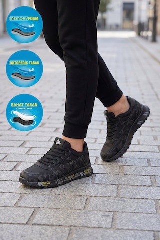 Mc Jamper Siyah Bağcıklı Rahat Memory Foam Taban Erkek Yürüyüş Ve Spor Ayakkabı Sneaker 2444 Cilt