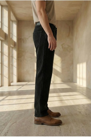 Little Cup Jeans Co Erkek Baggy Fit Rahat Kalıp Kadife Siyah Pantolon