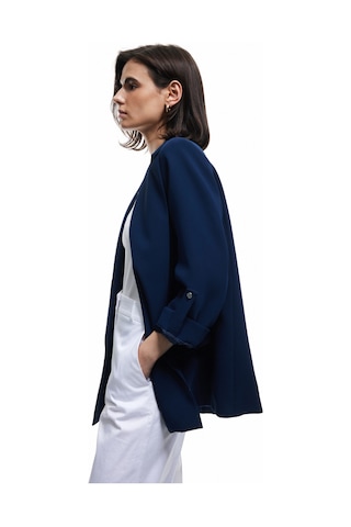 Koton Şal Yaka Kıvırmalı 3/4 Kol Detaylı Cepli Oversize Blazer Ceket Lacivert 6wak50048uw Lacivert