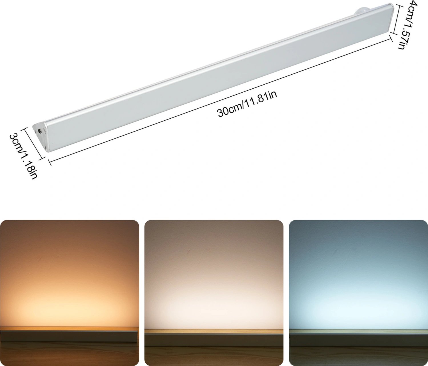 Folinda Alüminyum Kabinet Lambası, 120 İnsan Ve Işık Algılama, 300lm, 2000mah Batarya, Usb-c Şarj, Tekli Paket Beyaz