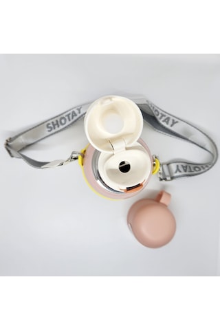 Shotay St-8812 Space 600ml Çift Başlık Kapak Termos Matara Pembe