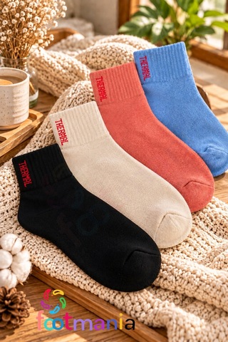 Footmania Kadın 4 Çift Renkli Kışlık Havlu Çorap Soft Touch Çok Renkli
