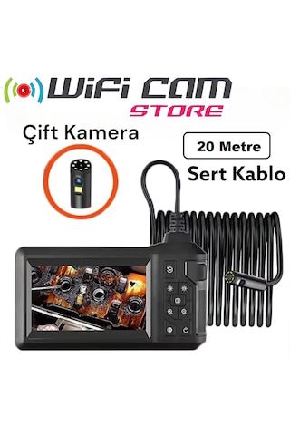 20 Metre Endoskop Ekranlı Yılan Kamera 8 Mm Çift Lens 1080p