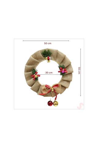 Yılbaşı 50cm Jüt Kapı Çelengi, Led Işıklı