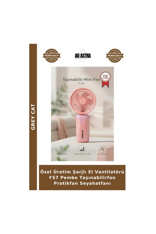 Özel Üretim Şarjlı El Vantilatörü F57 Pembe Taşınabilirfan Pratikfan Seyahatfanı