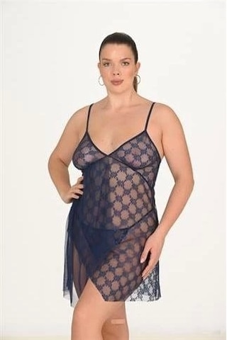 Aria's Closet Arias Closet Büyük Beden Lacivert Gecelik 3046 Lacivert