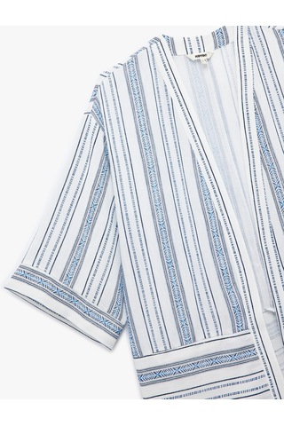 Koton 3/4 Geniş Kol Oversize Kimono Ceket Mavi Çizgili 5sak50012pw Mavi Çizgili Mavi