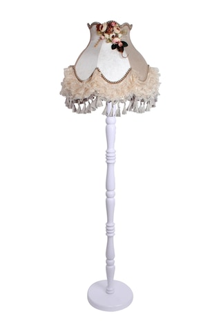 Vizon Kumaş Kaplama Ahşap Beyaz Ayak Lambader Çiçek Tasarım