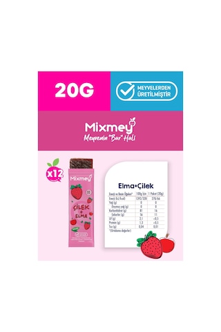 Mixmey Çilek Meyve Barı 12 Adet | Atıştırmalıklar – Vegan, Glutensiz, Koruyucusuz (20GR X 12 ADET)