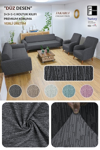 Jakarlı 3 3 1 1 Antrasit Lastikli Kanepe Örtüsü Lastikli Koltuk Örtüsü Koltuk Kılıfı Takımı Beyaz Gri