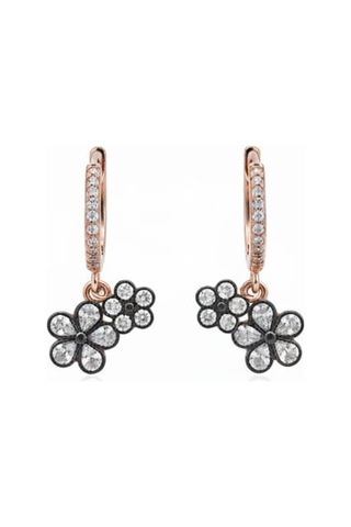 925 Ayar Elmas Taşlı Çiçek Küpe.elmas Montürlü Çiçek Küpe.rose.gold.rodaj Çiçek Gümüş